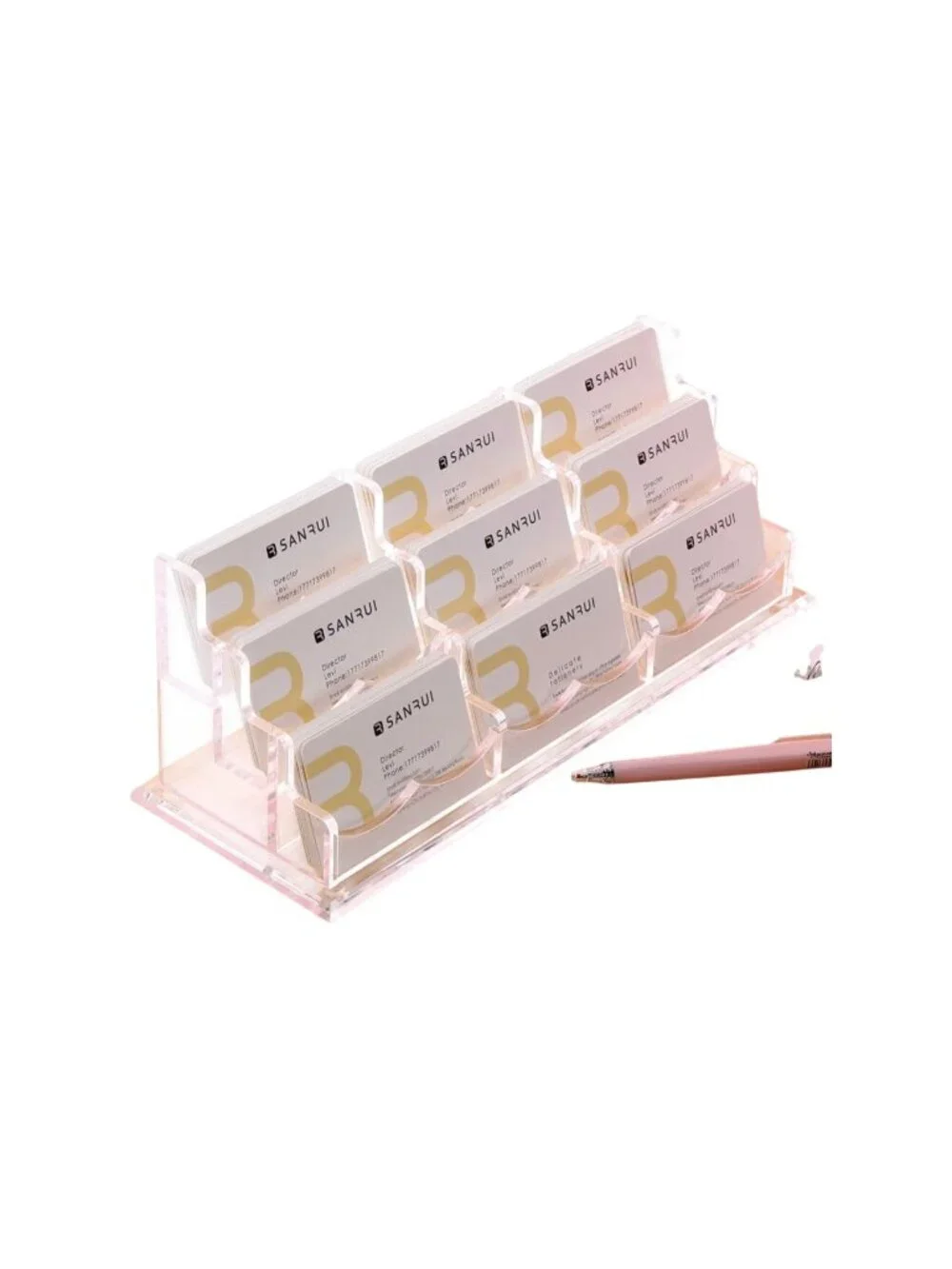 SANRUI Acrylic Business Card Holder 9 Slot Desktop Display Rack Clear Office Org